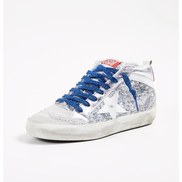 Golden Goose Mid Star Sneaker Silver Paillette NIB - Picture 2 of 8